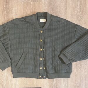 Nation Quilted Olive Bomber Jacket with Gold Snap Buttons